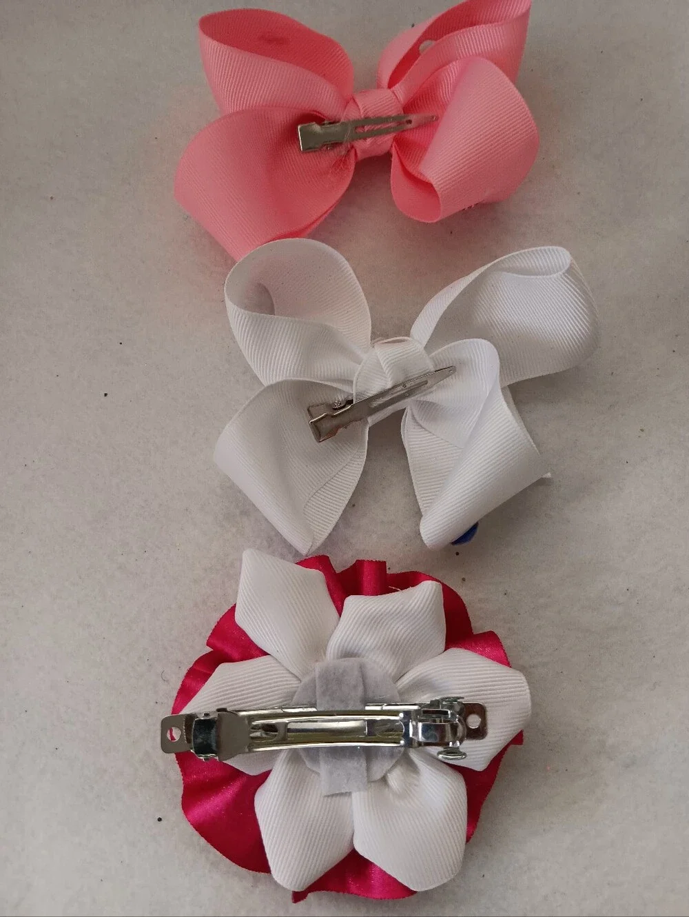 Set of 3 Pink & White Decorative Hair Bows